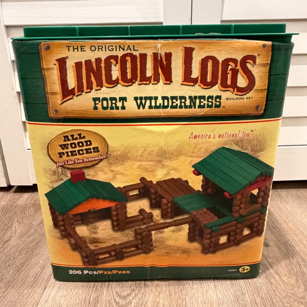 Lincoln Logs Fort Wilderness Building Set Brown Wood Pieces Storage‎ Bin